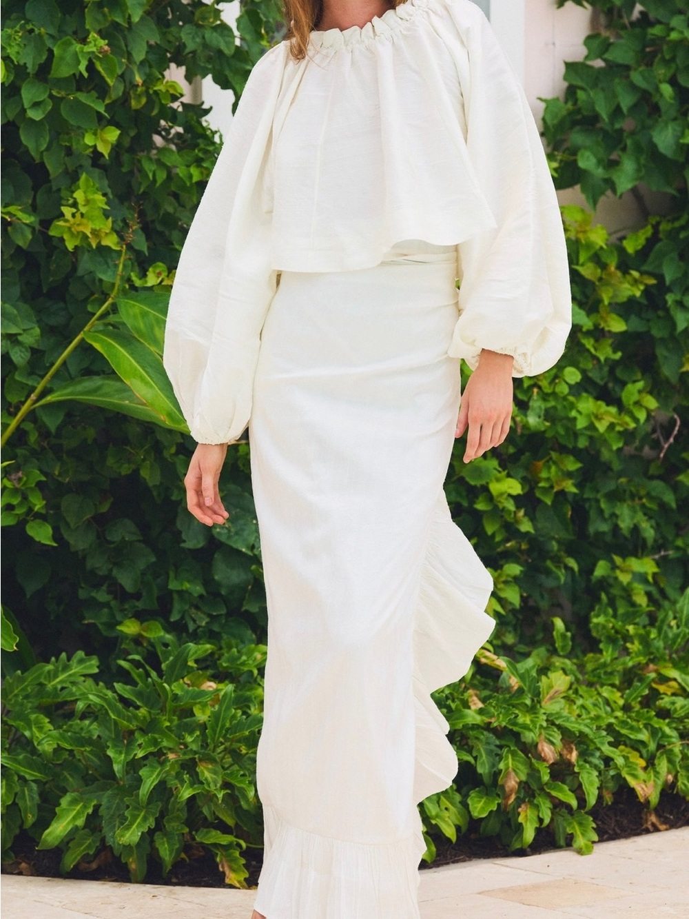 Elegant White Ruffle-Hem Maxi Skirt